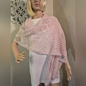 BEAUTIFUL MOHAIR BLEND RALPH LAUREN SCARF WRAP SOFT PINK KNIT LIGHTWEIGHT SUMMER